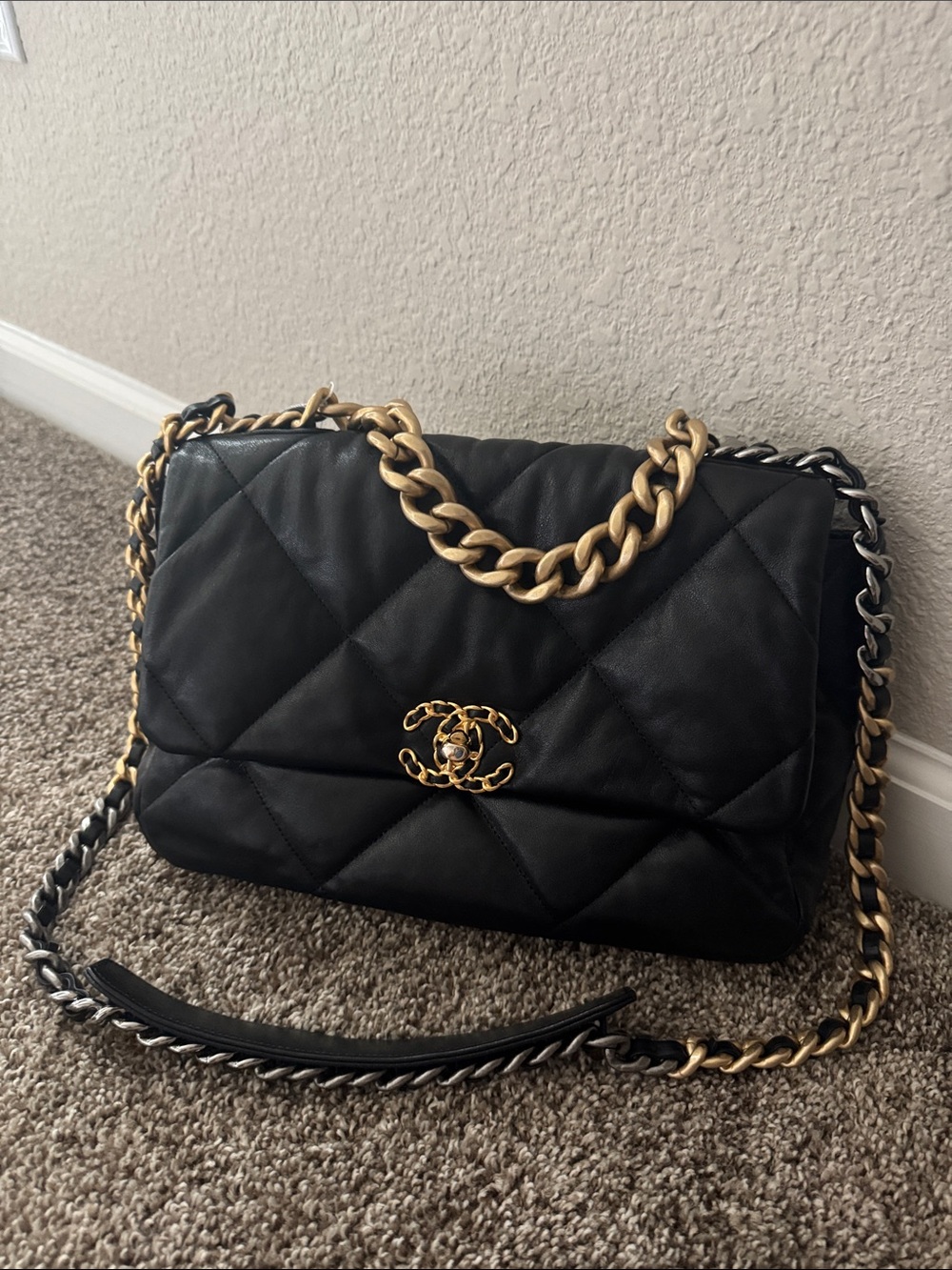 Authentic Chanel 19 Black Quilted Lambskin Large bag Retails $7900